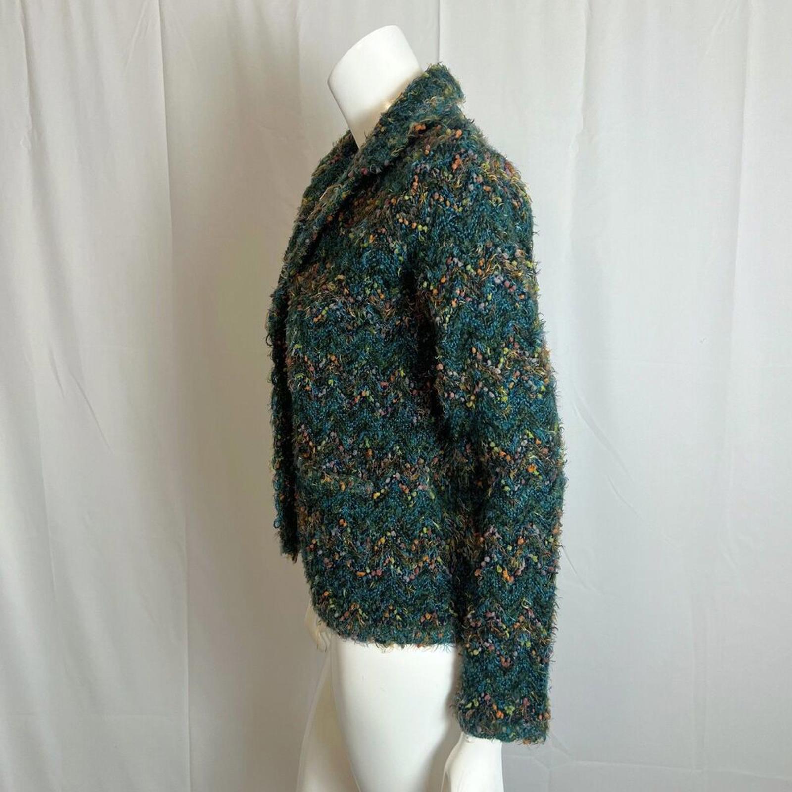 Vintage Tweeds Wool Blend Knit Blazer Green Blue Striped Cardigan Size S