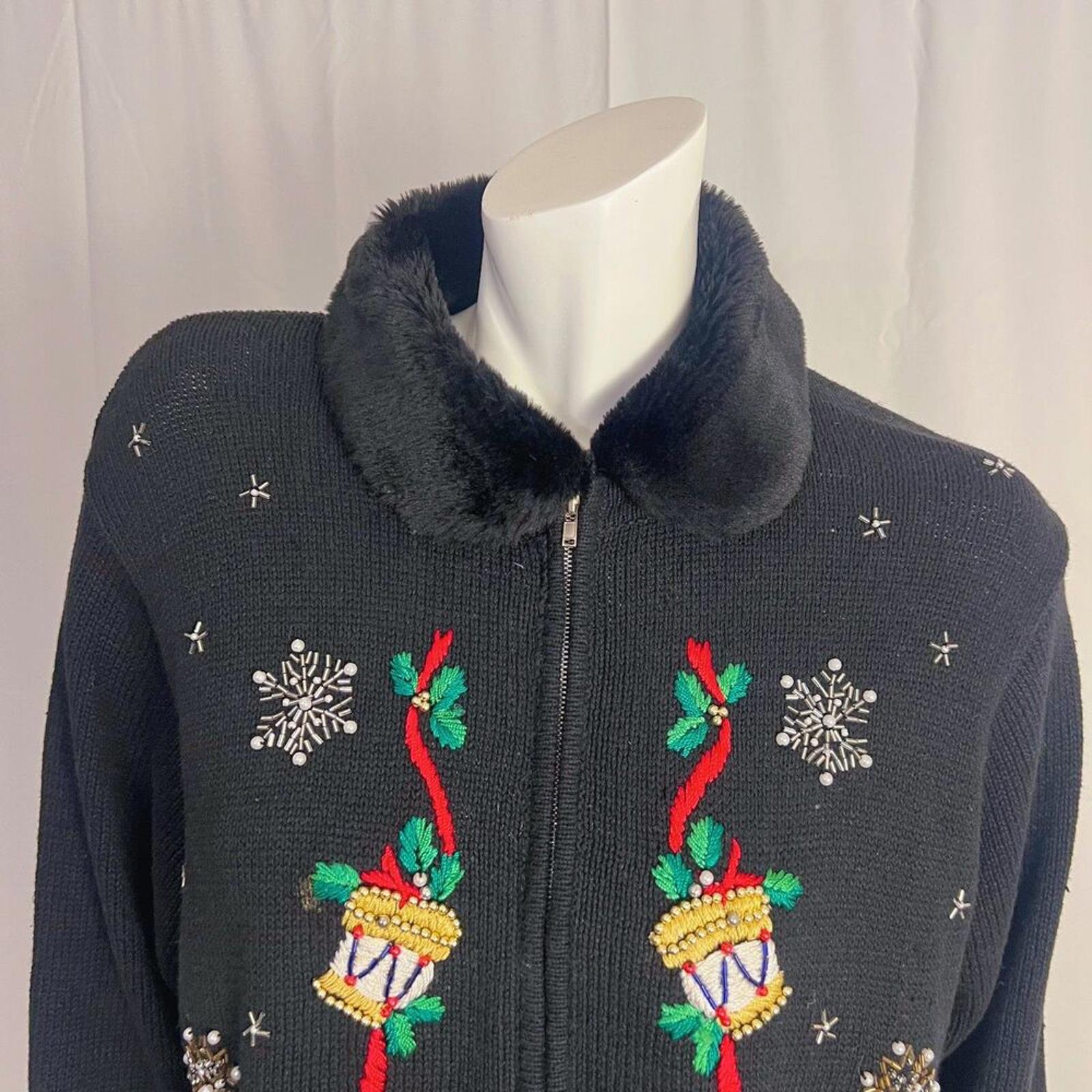Vintage Christmas Sweater Beaded Embroidered Nutcracker Ugly Sweater Size XL