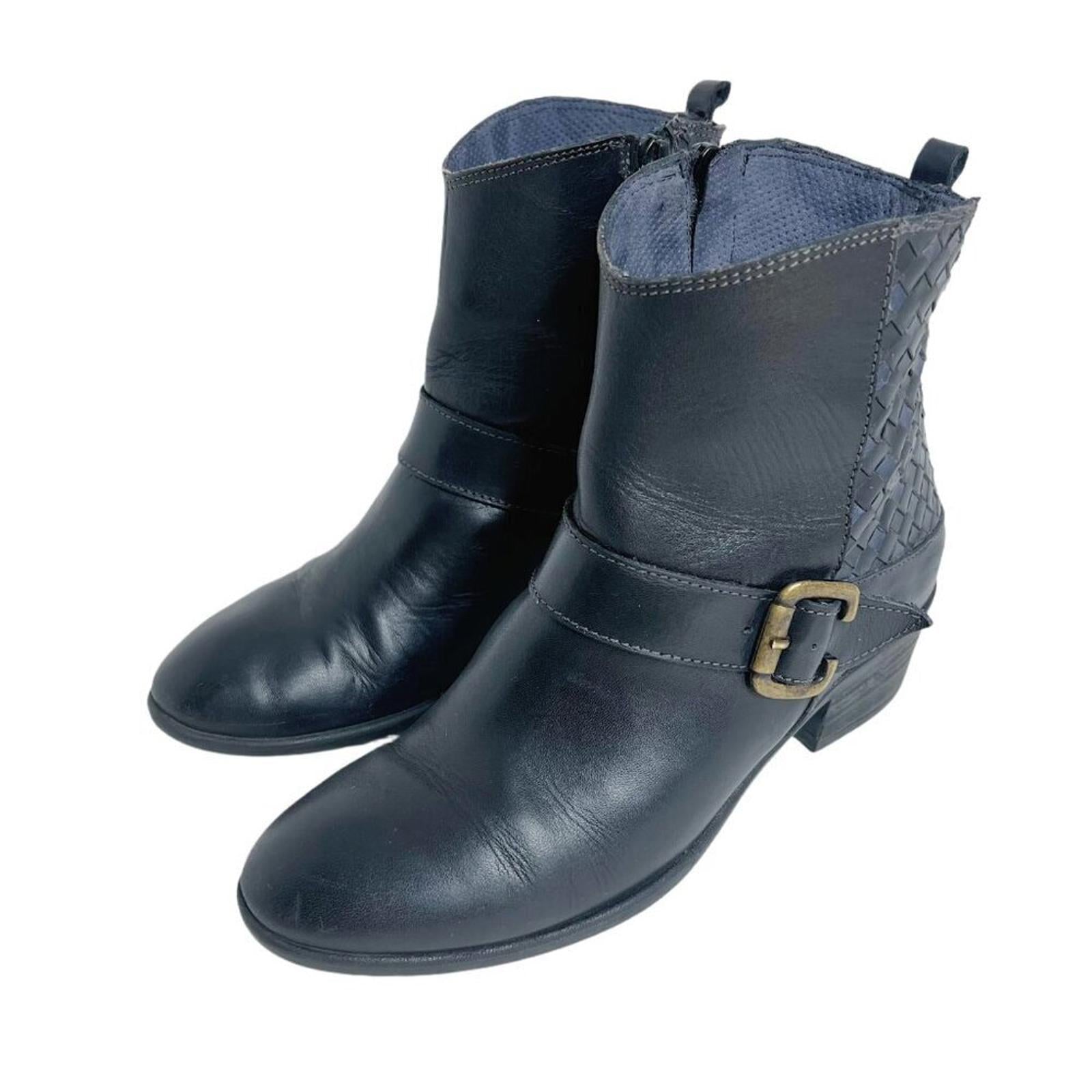 Sesto Meucci Black Leather Woven Booties Ankle Boots Women's Size 6.5