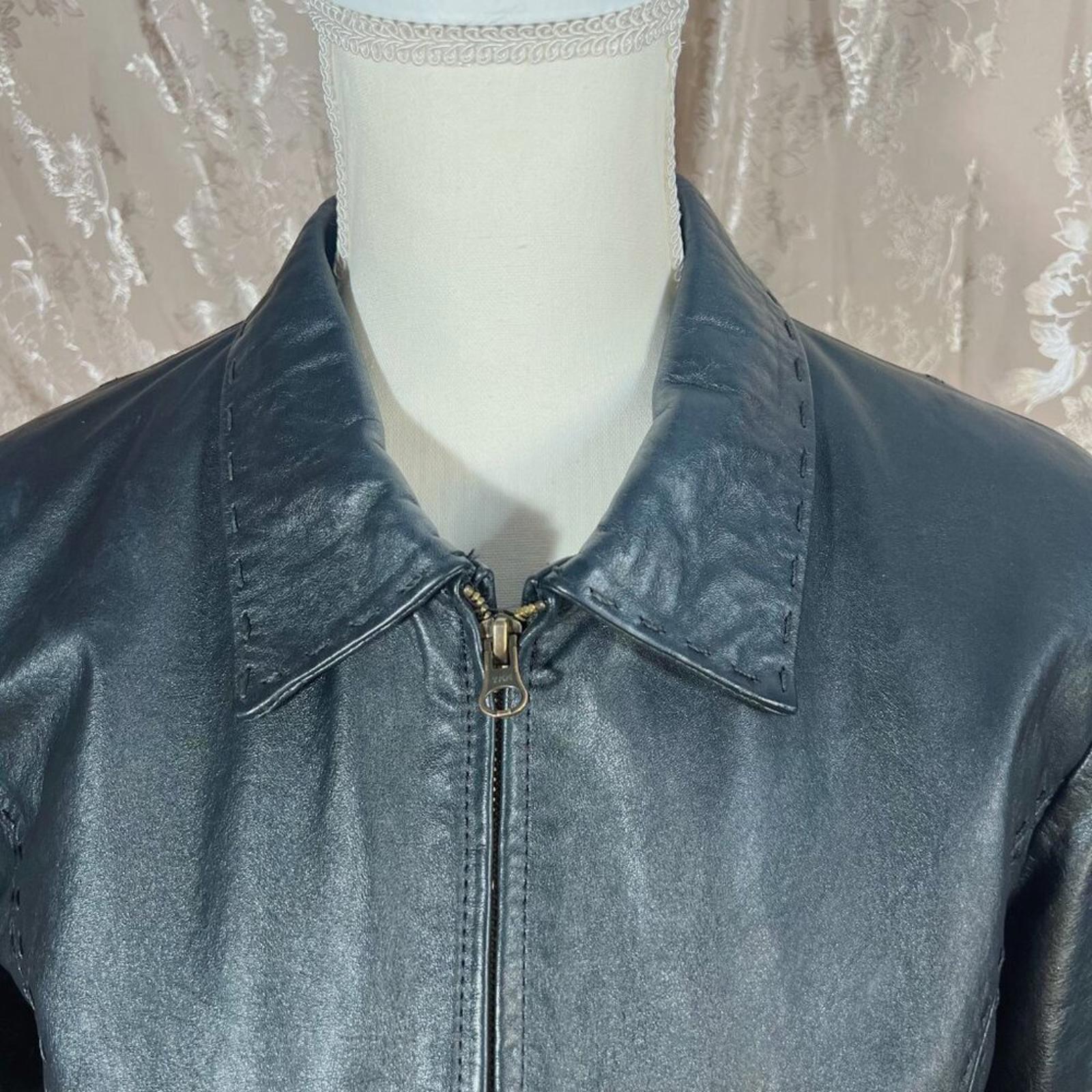 Vintage Argentinian Black Leather Jacket Stitching Details Women's Size XL