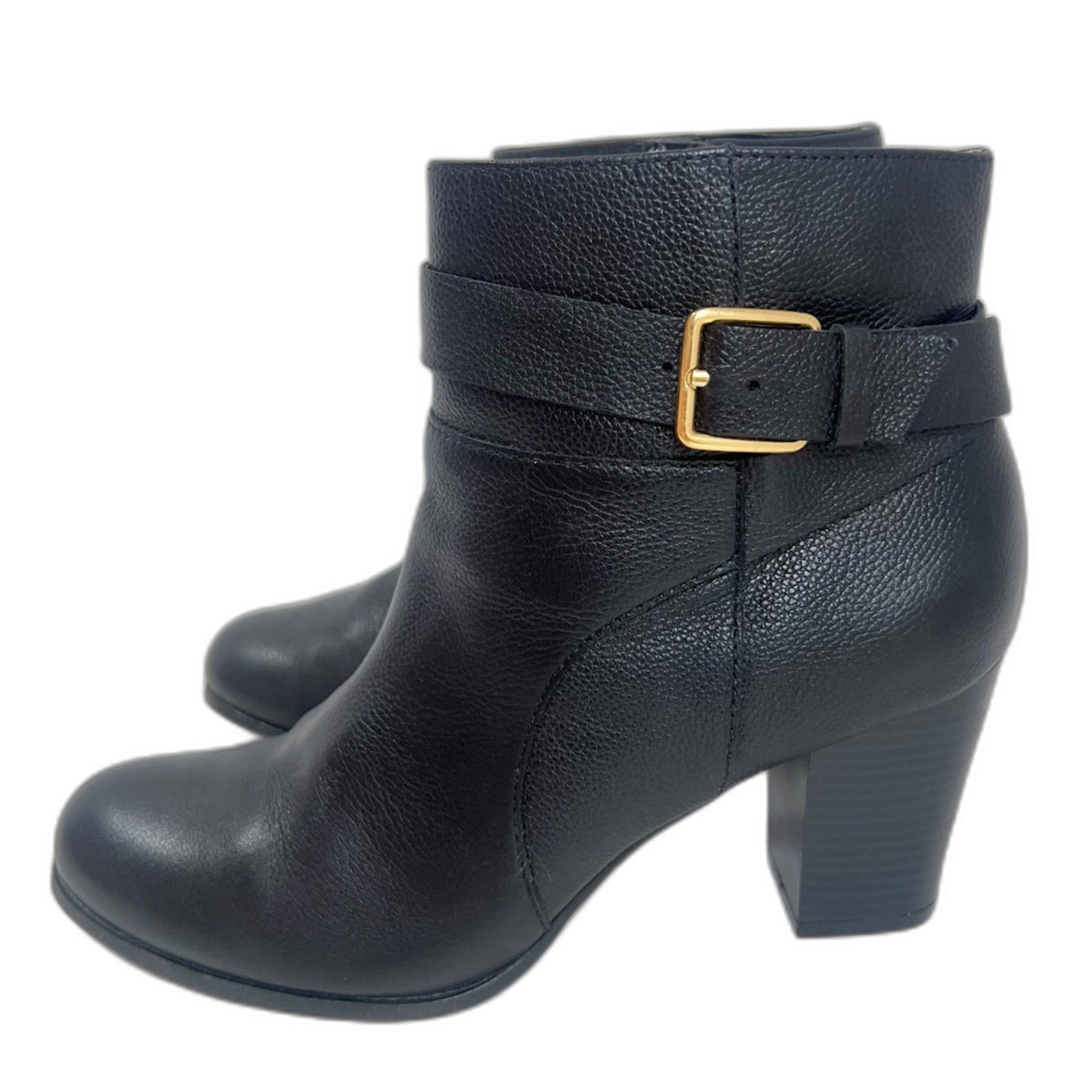 Cole Haan Rhinecliff Black Pebbled Leather Bootie Ankle Boot Gold Size 7.5
