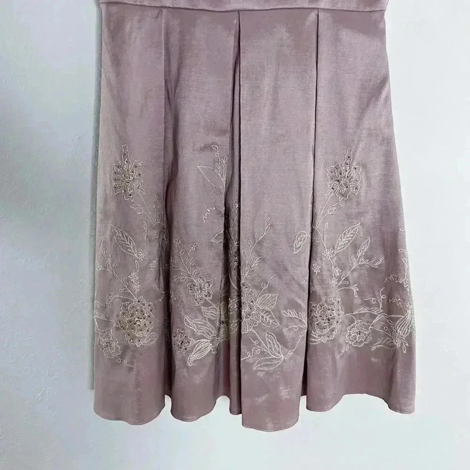 Vintage Oleg Cassini Dusty Rose Pleated Tea Dress Embroidered Women's Size 6