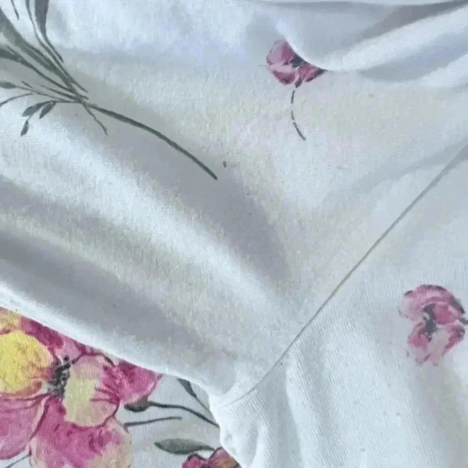 ❤️ 3/$15 Forever 21 White Pink Floral Puff Sleeve Crop Top Peasant Blouse Size L