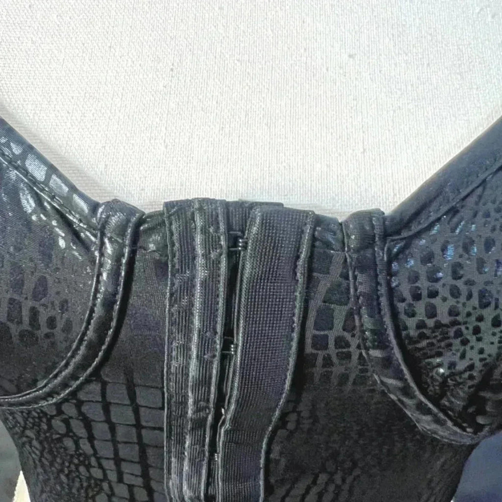 NWOT Black Crocodile Print Corset Top Rave Festival Shein Women's Size M
