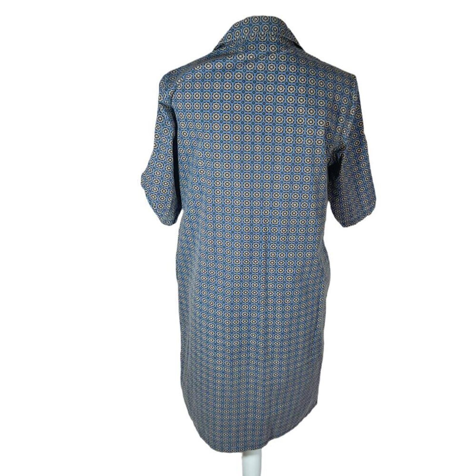 Vintage Geometric Print Button Up Dress With Collar Women's Size 10 US