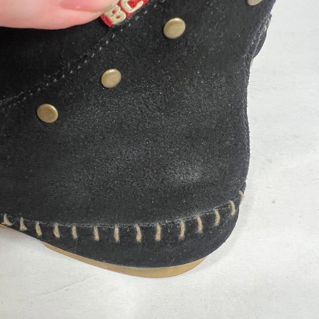 BC Footwear Women's Straight A's Black Suede Moccasin Boots Studded Size 9