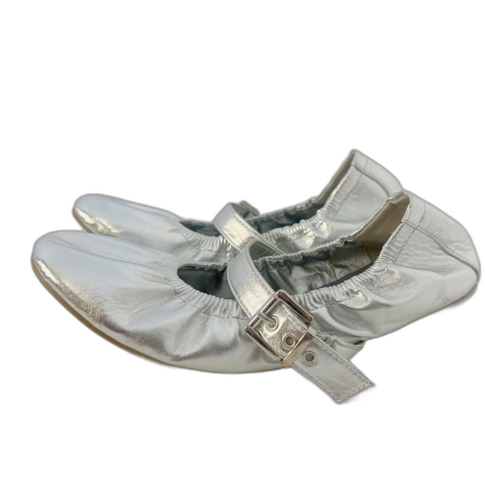 Like New Forever 21 Silver Metallic Ballet Flats Buckle Women's Size 9.5