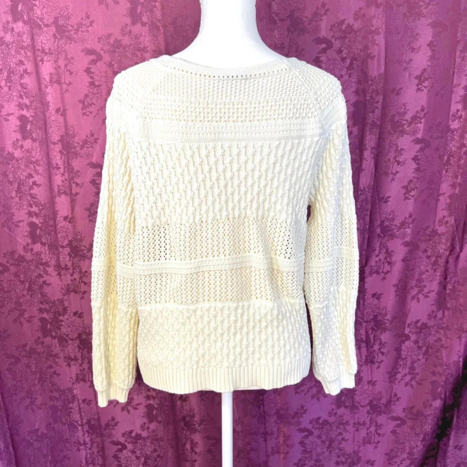 Talbots Cream Cotton Knit Sweater Women's Size M