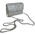 Vintage 90s Silver Sequined Beaded Embellished Evening Bag Party Purse