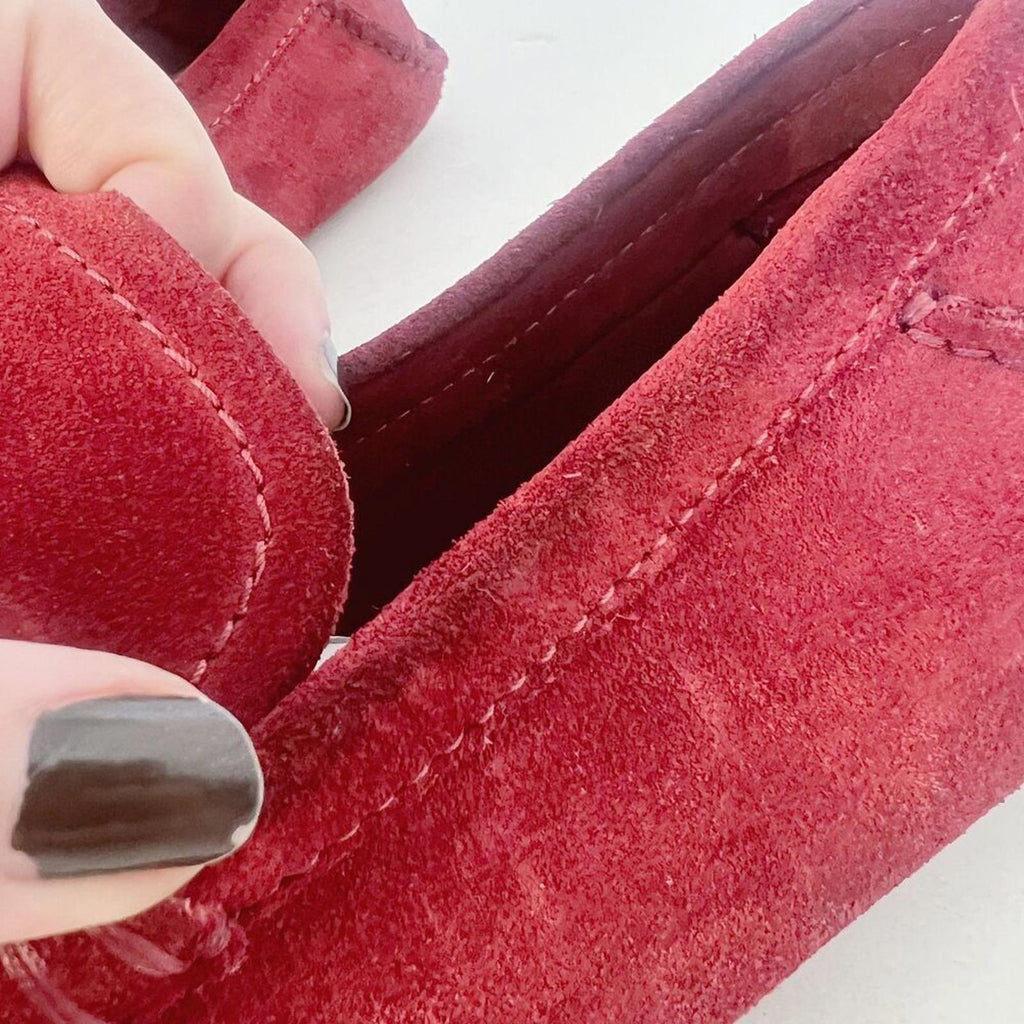 Gucci Men's Red Suede Horsebit Loafers Driving Loafers Bamboo Size 10