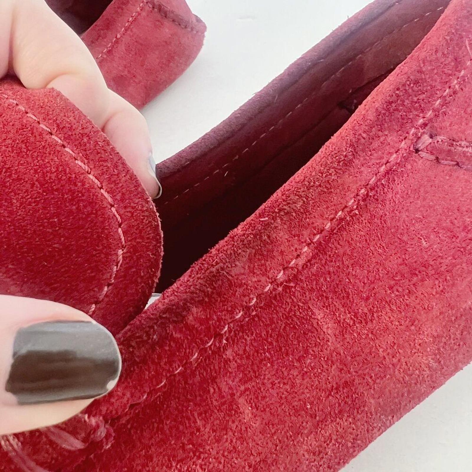 Gucci Men's Red Suede Horsebit Loafers Driving Loafers Bamboo Size 10