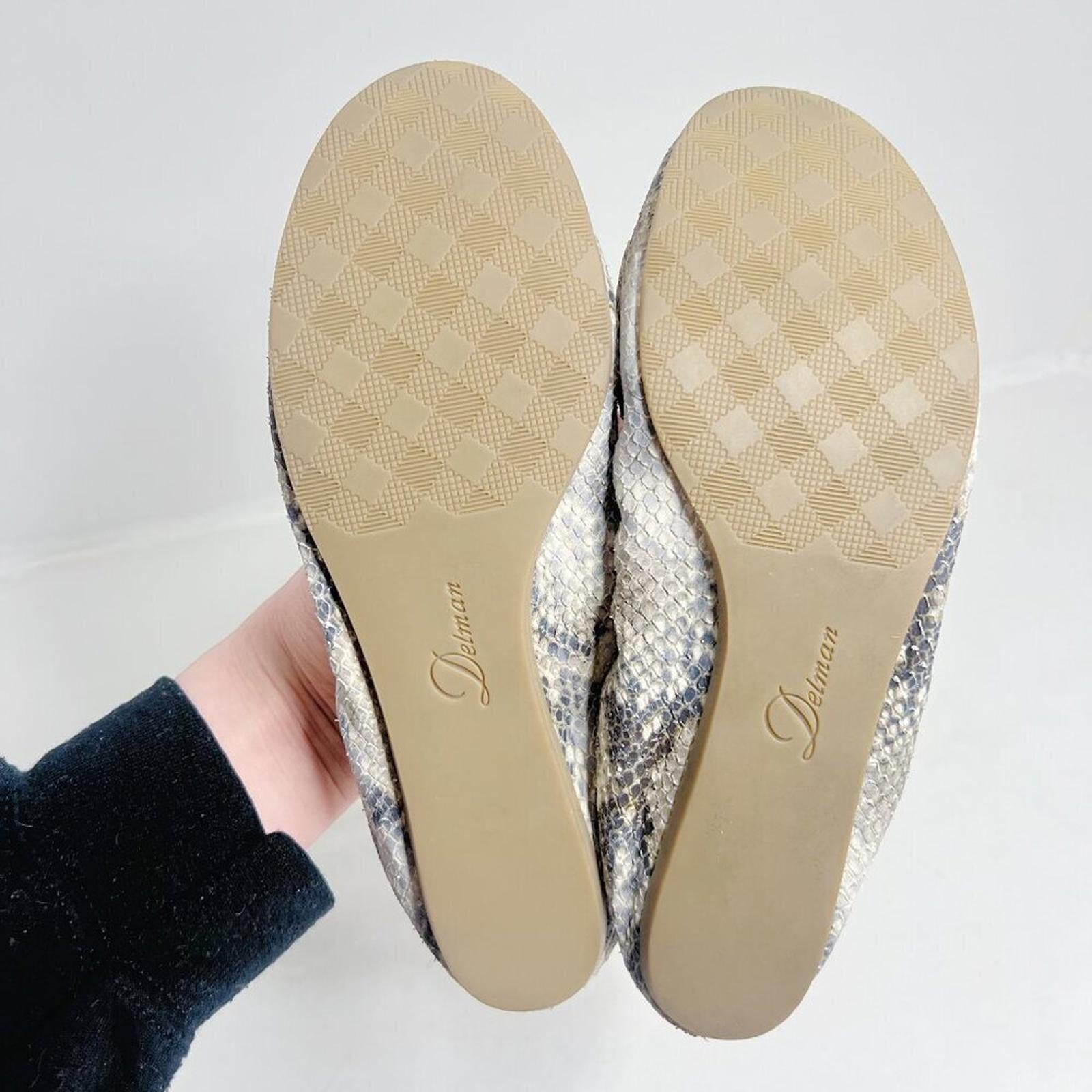 Delman Snakeskin Snake Print Ballet Flats Leather Loafers Women's Size 8.5