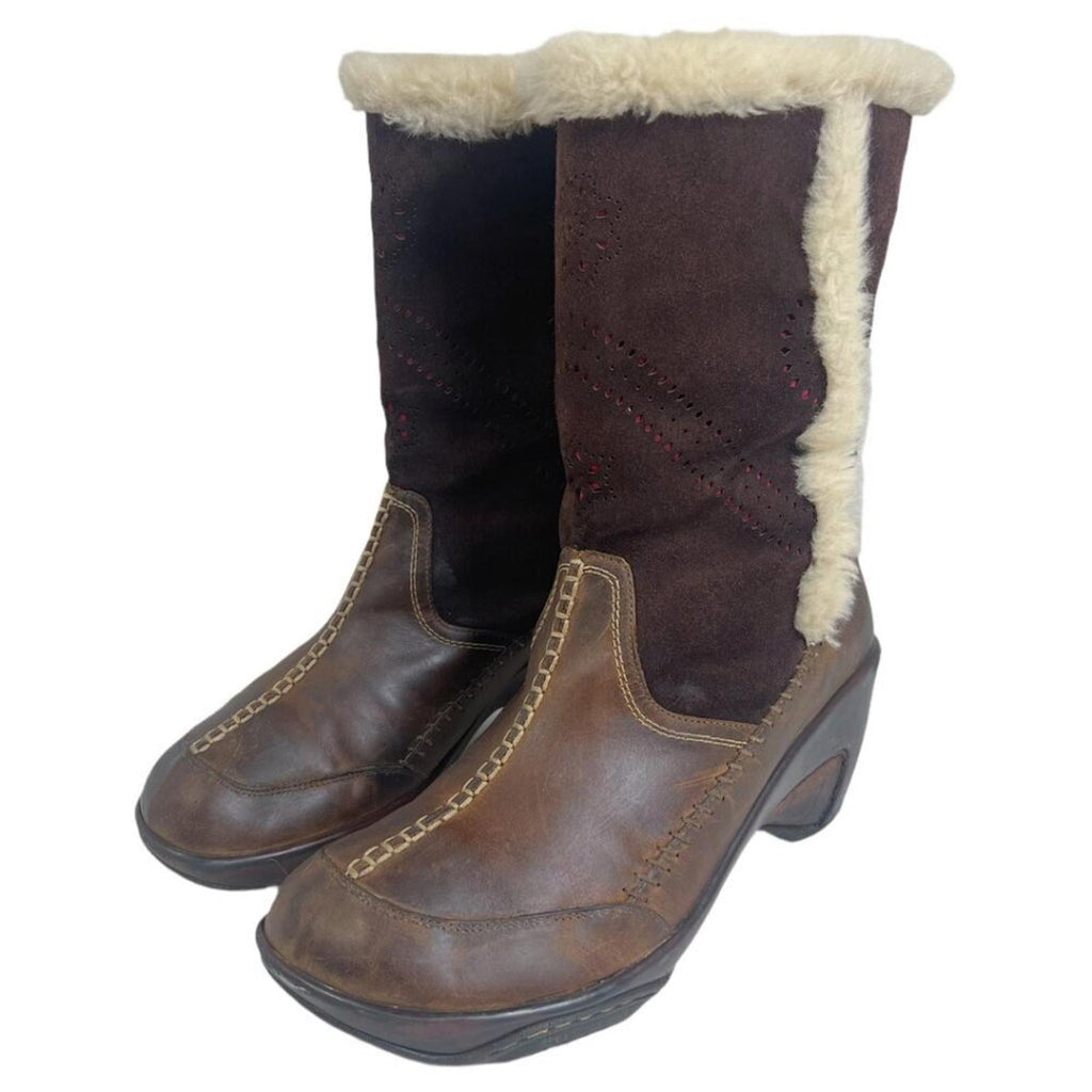 y2k Vintage J-41 Adventure on Naples Brown Leather and Faux Fur Boots Size 10