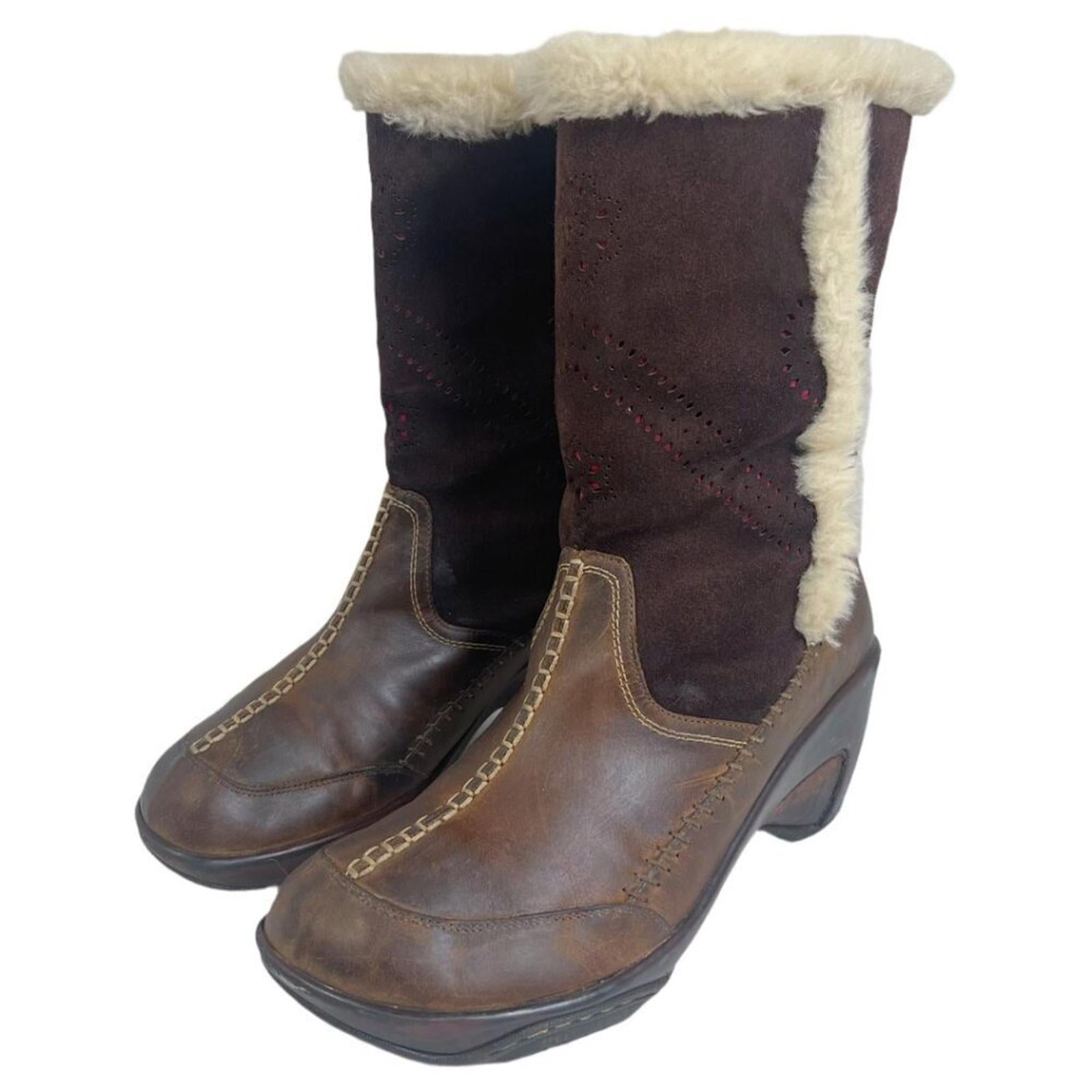 y2k Vintage J-41 Adventure on Naples Brown Leather and Faux Fur Boots Size 10
