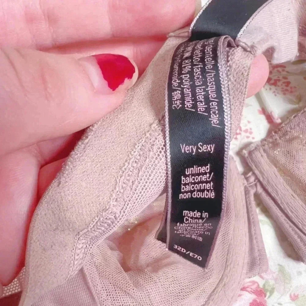 Victoria's Secret Very Sexy Blush Pink Gold Metallic Unlined Balconet Bra 32D