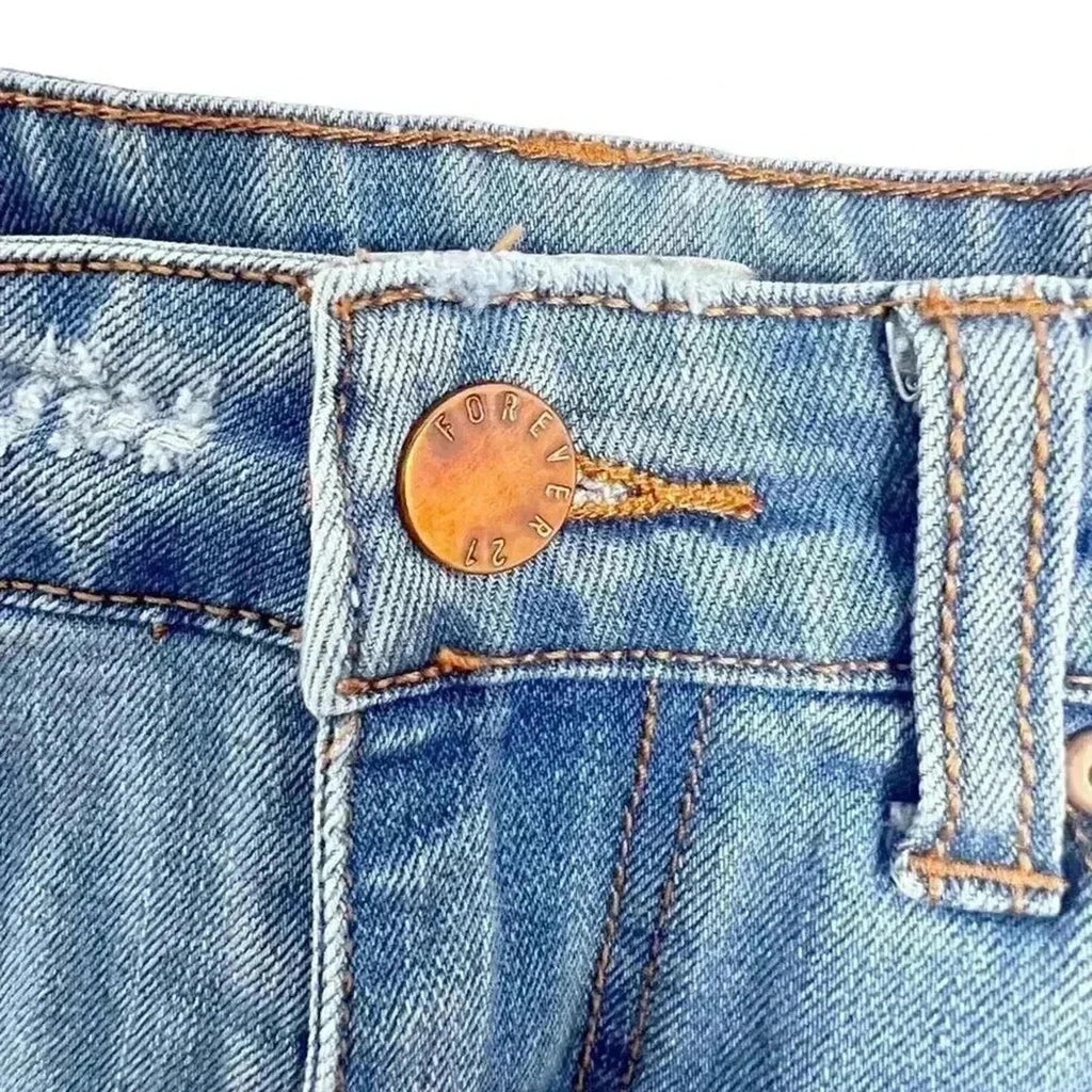 Forever 21 Distressed Denim Shorts Mid Rise Light Wash Women's Size 27