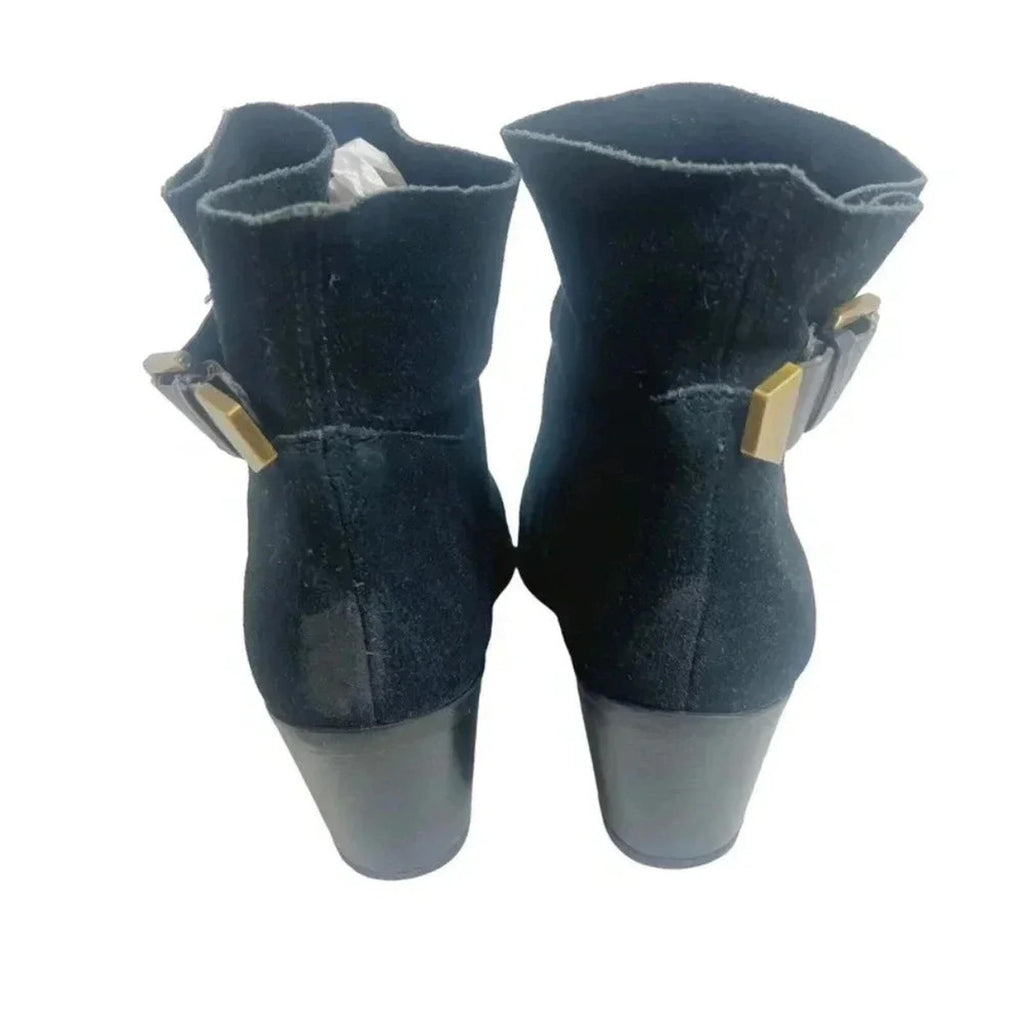 Franco Sarto L-Monument Black Faux Suede Buckled Booties Women's Size 8