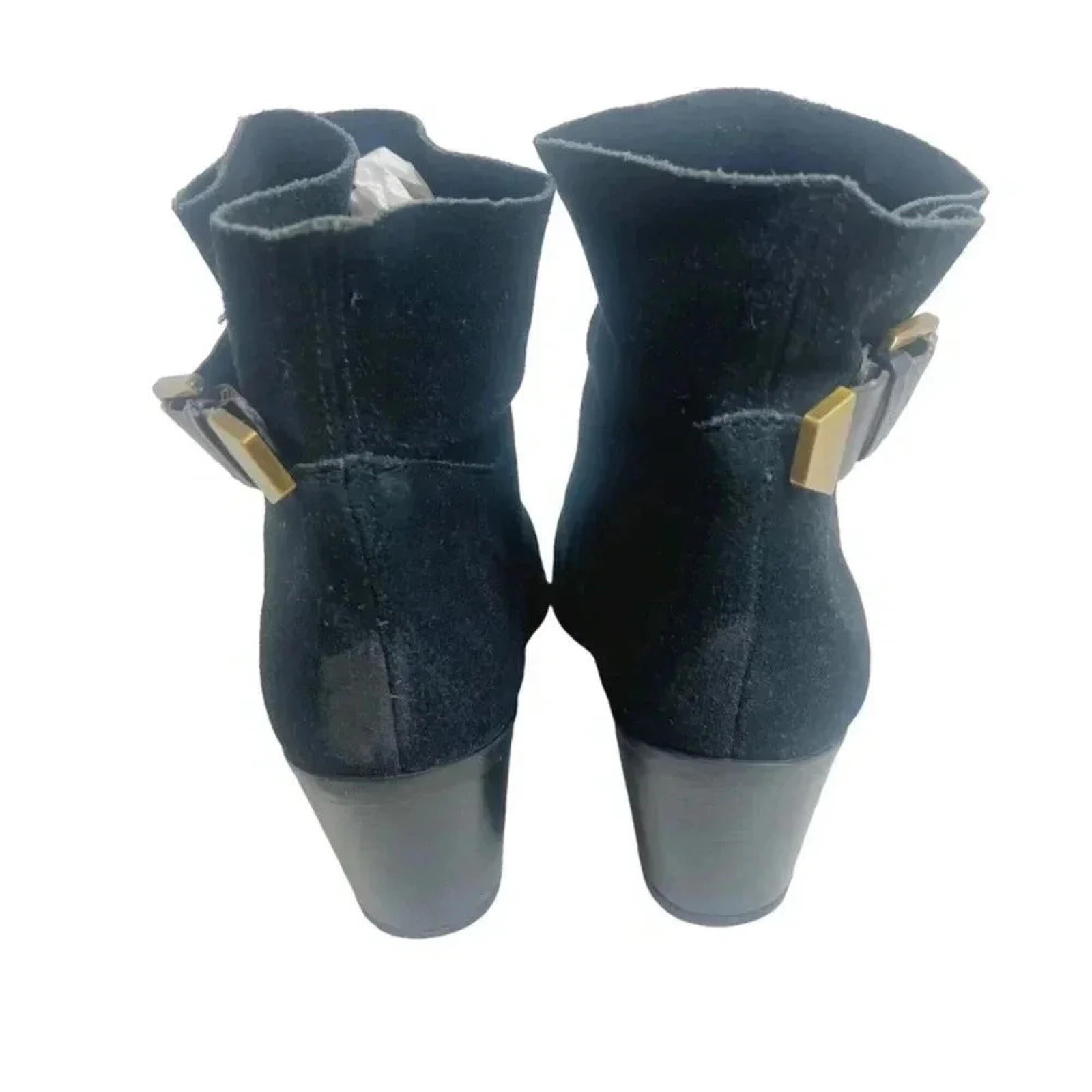 Franco Sarto L-Monument Black Faux Suede Buckled Booties Women's Size 8