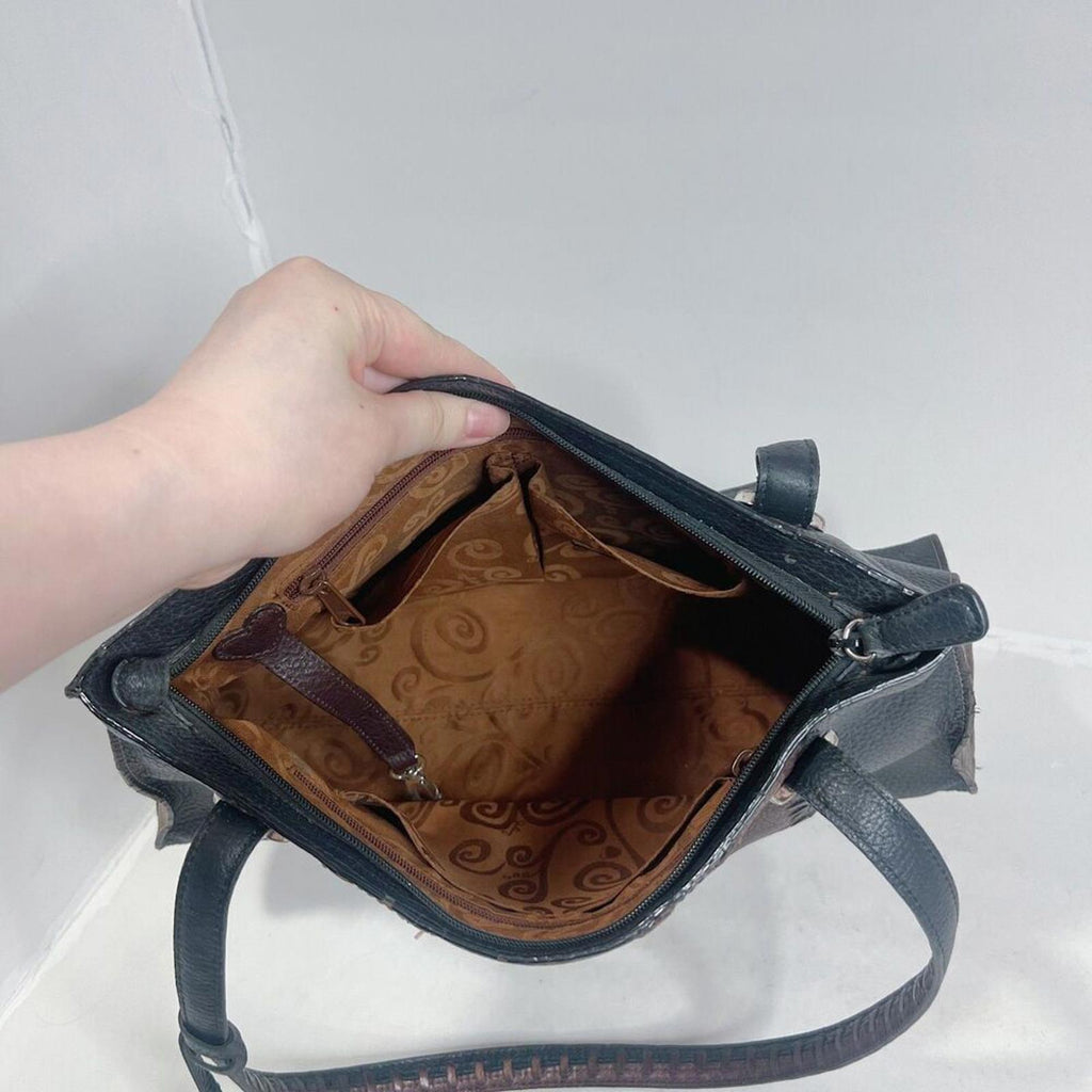 Brighton Brown and Black Leather Patchwork Striped Shoulder Bag Purse