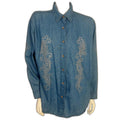 Vintage La Sha Denim Button Up Shirt Rhinestones Western Country Women's Size L