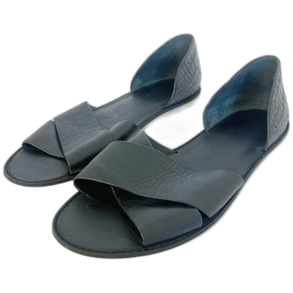 Vince Ida Open-Toed Flats D'Orsay Black Leather Sandals Women's Size 10