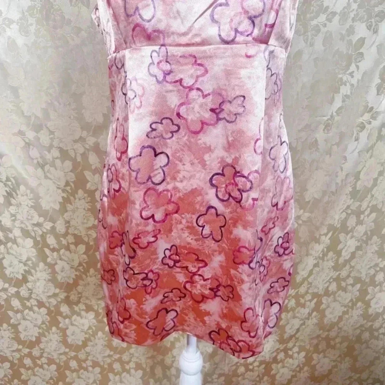 Wild Fable Light Pink Floral Design Satin Sheath Dress Women's Size L