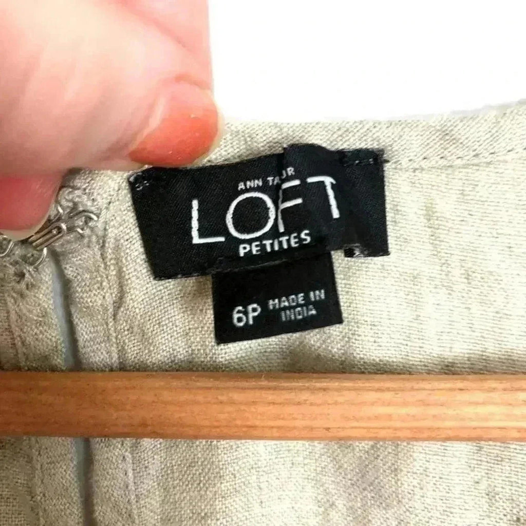 Ann Taylor LOFT Linen Oatmeal Black Embroidered Petite Romper Women's Size 4 P