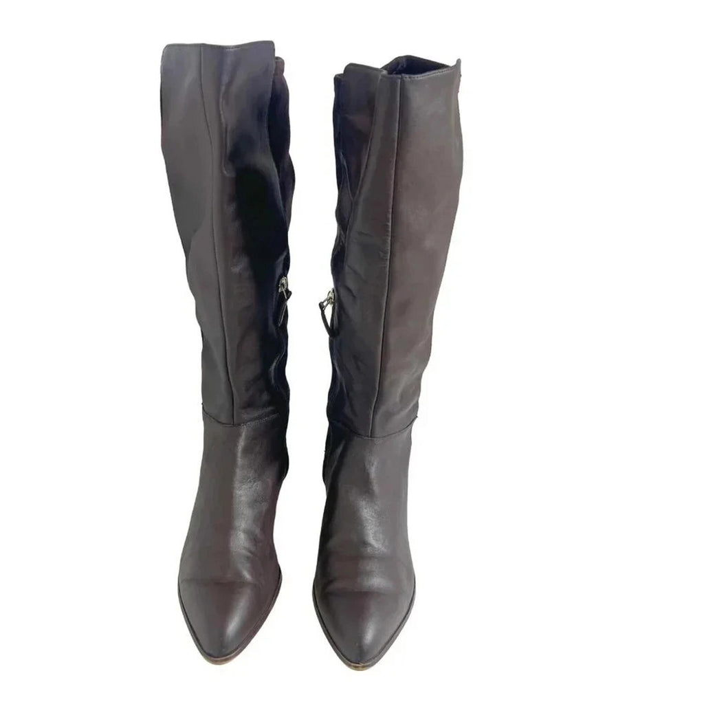 Nine West Brown Leather Faux Suede Knee High Pointed Toe Boots Size 10