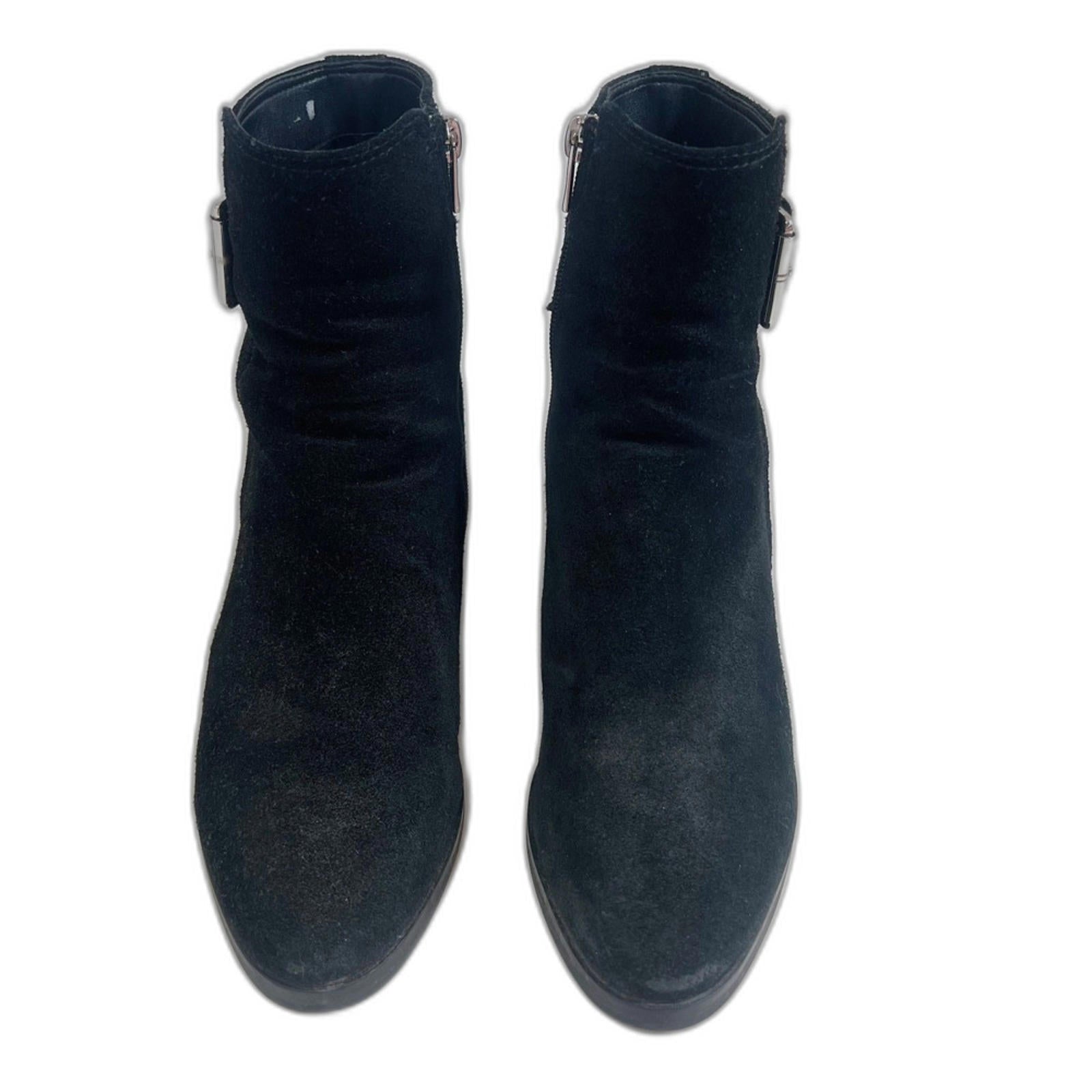 Via Spiga Octavia Black Suede Leather Ankle Boots Booties Buckled Size 8.5