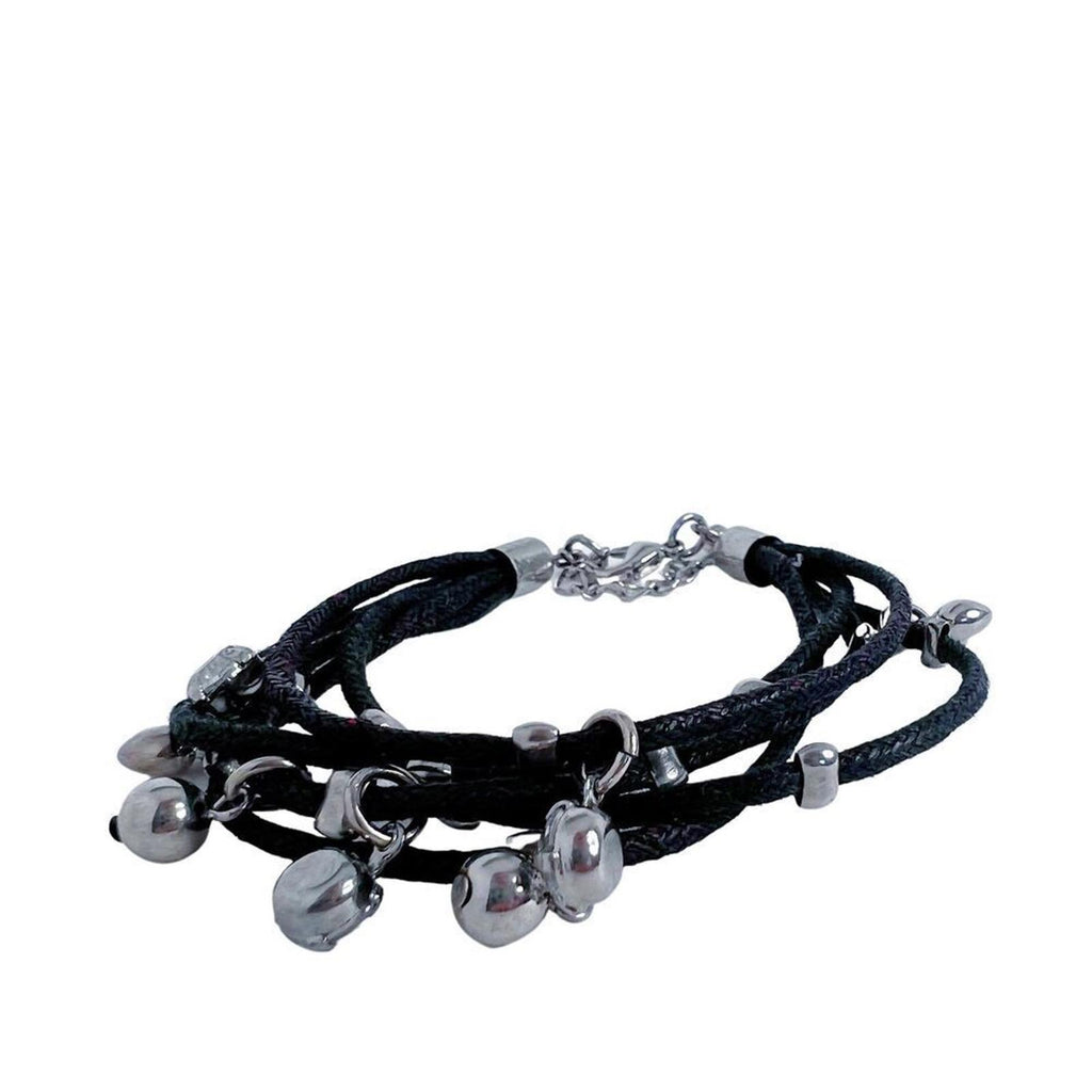 Black Multistrand Bracelet Silver Charms