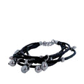 Black Multistrand Bracelet Silver Charms