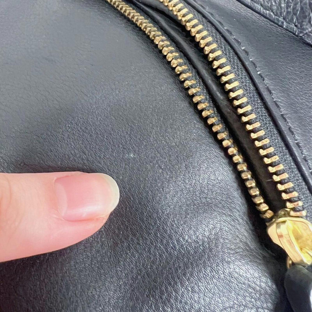 Kooba Everette Black Pebbled Leather Double Zipper Gold Handbag Shoulder Bag