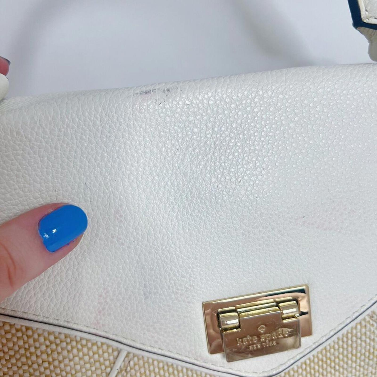 Kate Spade Laurel Wesley Place Convertible Satchel Tan Woven White Leather