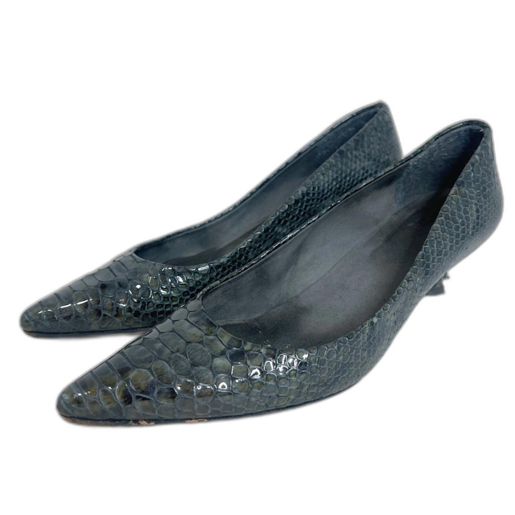 y2k Stuart Weitzman Grey Python Snakeprint Leather Pointed Toe Heels Size 8.5