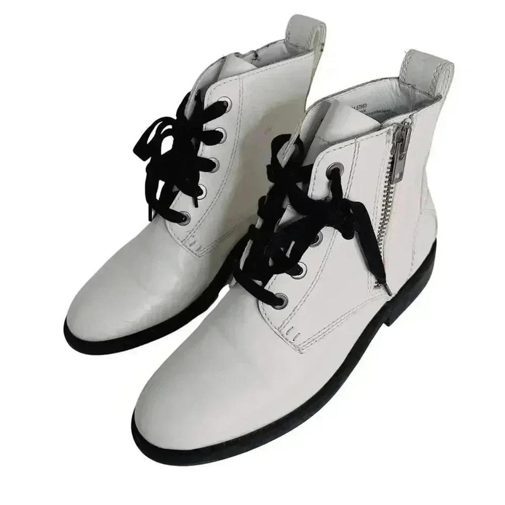 BP White Faux Leather Combat Boots Moto Boots Women's Size 9