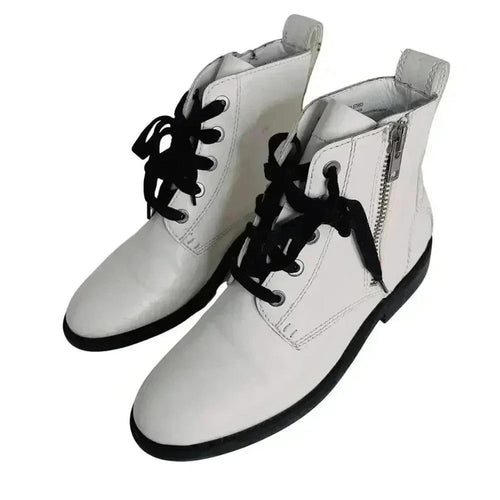 BP White Faux Leather Combat Boots Moto Boots Women's Size 9