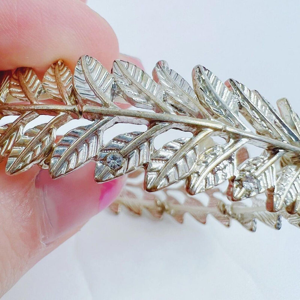 Silver Wreath Bracelet Leaves Willow Branch Elastic Boho Chic Bohemian