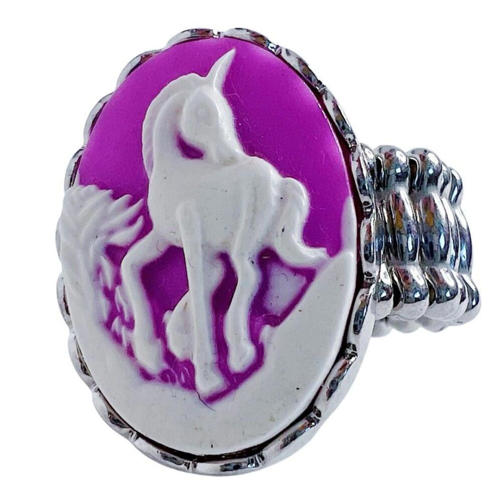 Unicorn Cameo Ring Silver Elastic Adjustable Ring Wedgewood Style Fantasy