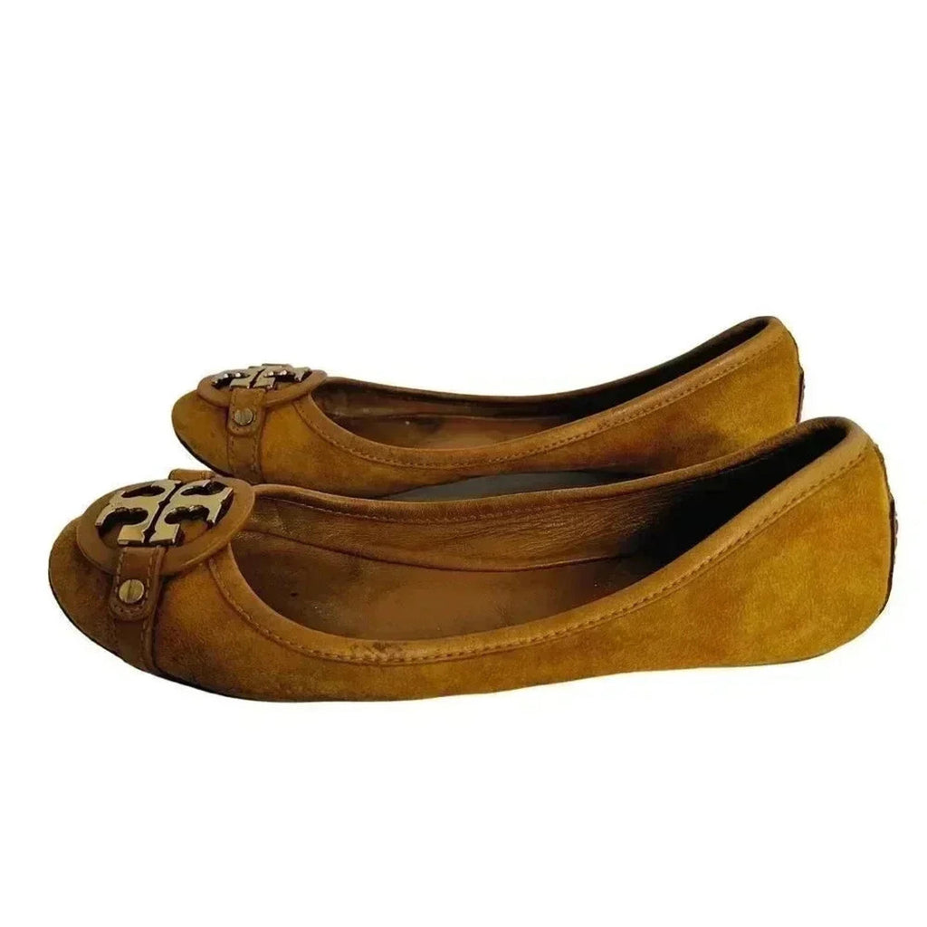 Tory Burch Yellow Suede Flats With Gold Emblem Leather Ballet Flats Size 6.5