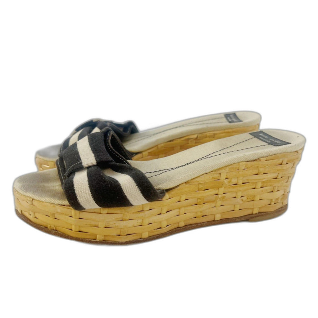 Kate Spade Women's Woven Platform Sandal Black White Striped Bow Size 6