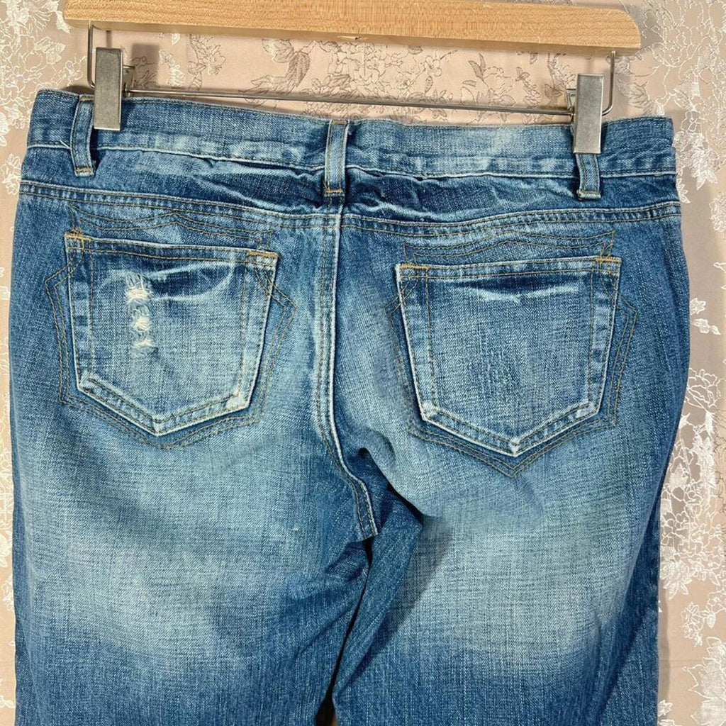 y2k Vintage Low Rise Medium Wash Distressed Flared Jeans Bootcut Size 7