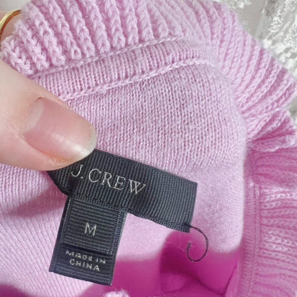 J Crew Merino Wool Pink Purple Mock Neck Sweater Ruffled Women's Size M