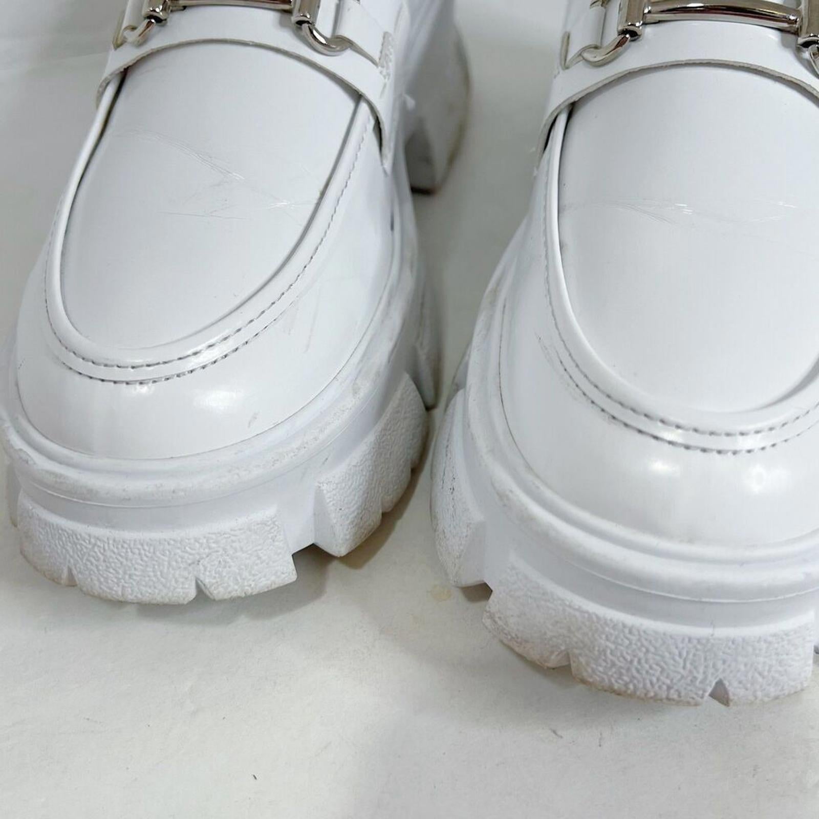 Steve Madden Trifecta Loafer White Patent Leather Lug Sole Horsebit Size 10