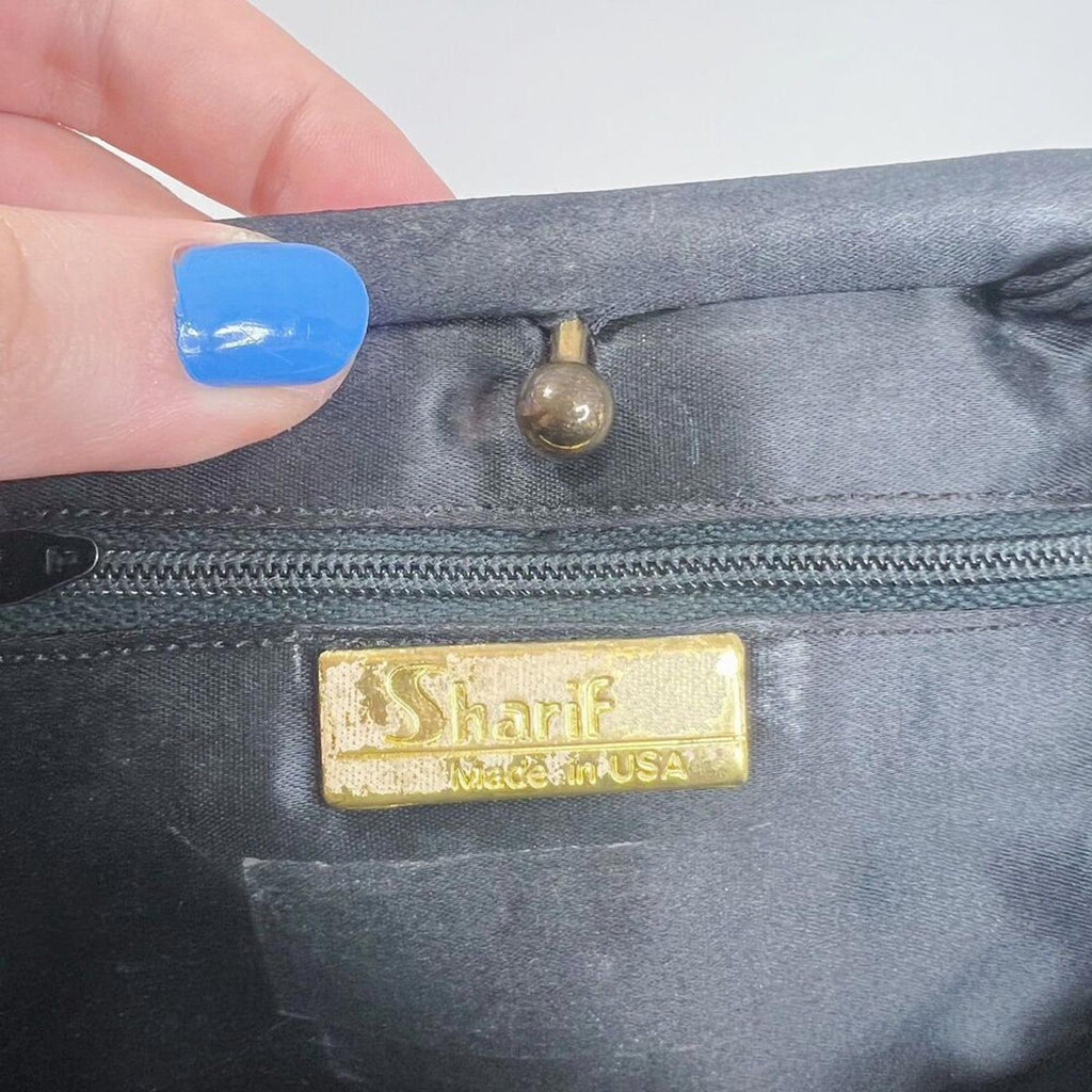 Vintage Sharif Black Satin Evening Bag Clasp Shoulder Bag