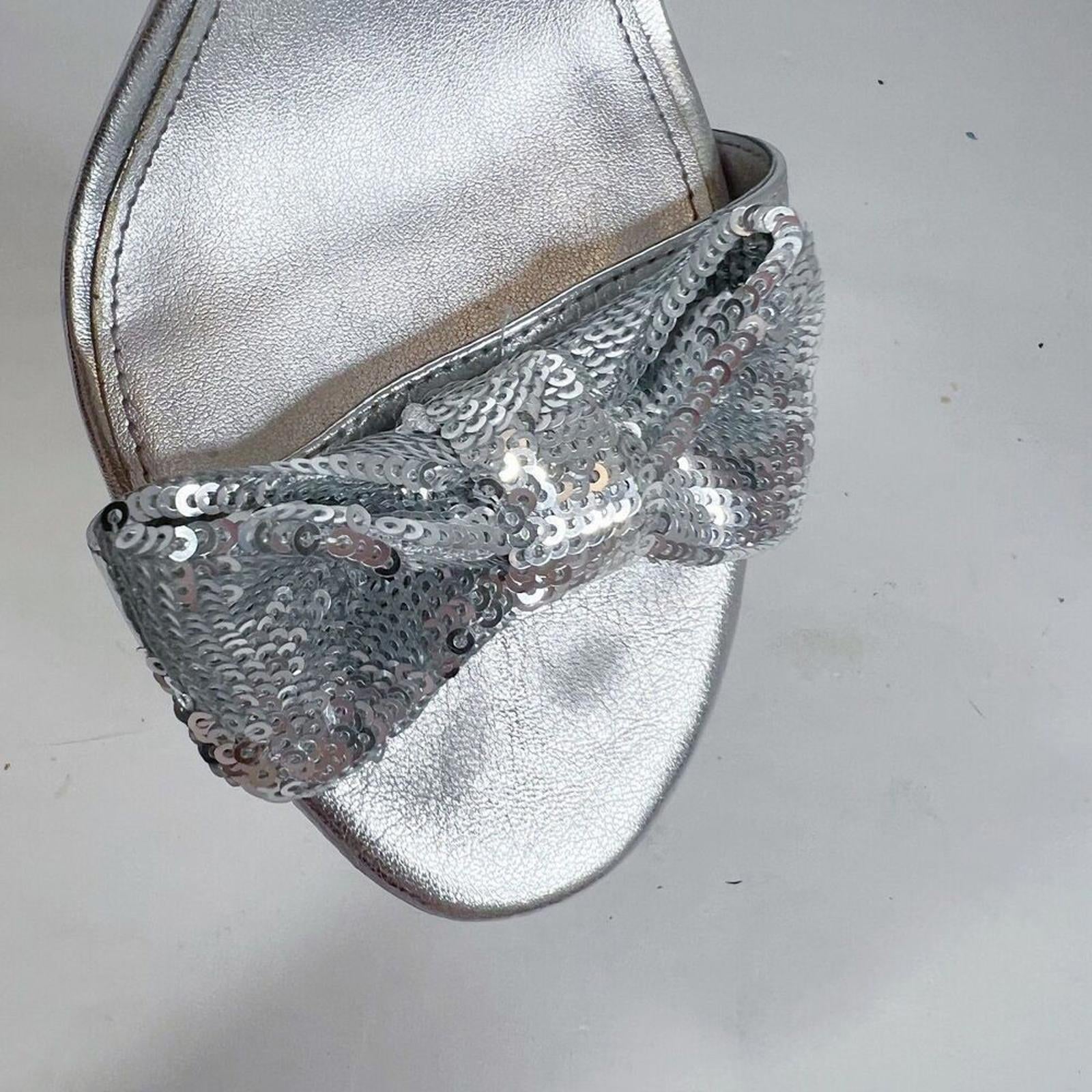 Michael Kors Paris Silver Sequined Bow Stilettos Pumps Heels Women's Size 10