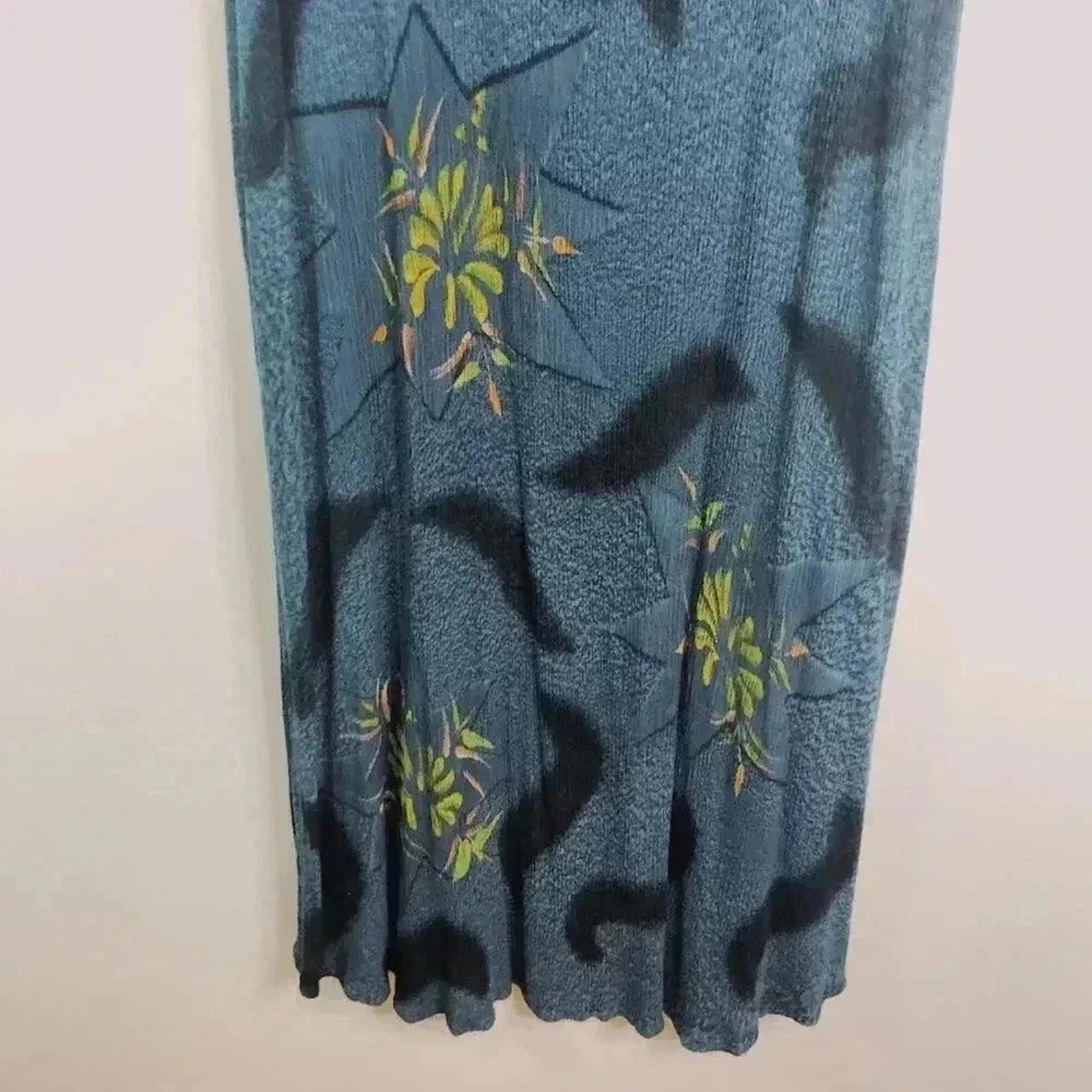 Vintage Tropical Batik Blue Green Midi Dress Beach Summer Vacation Cruise