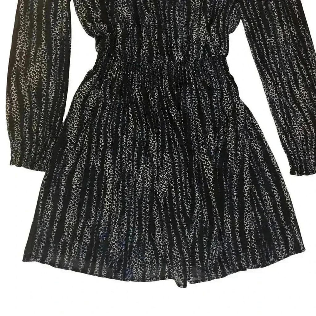 Michael Kors Navy Blue and White Striped Long Sleeve Chiffon Dress Size M