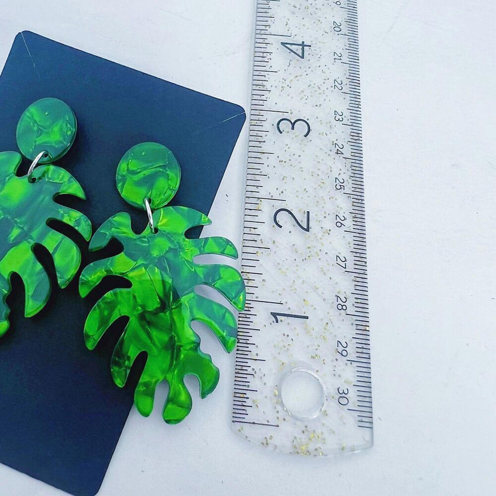 Tropical Green Palm Leaf Earrings Vacation Beach Summer