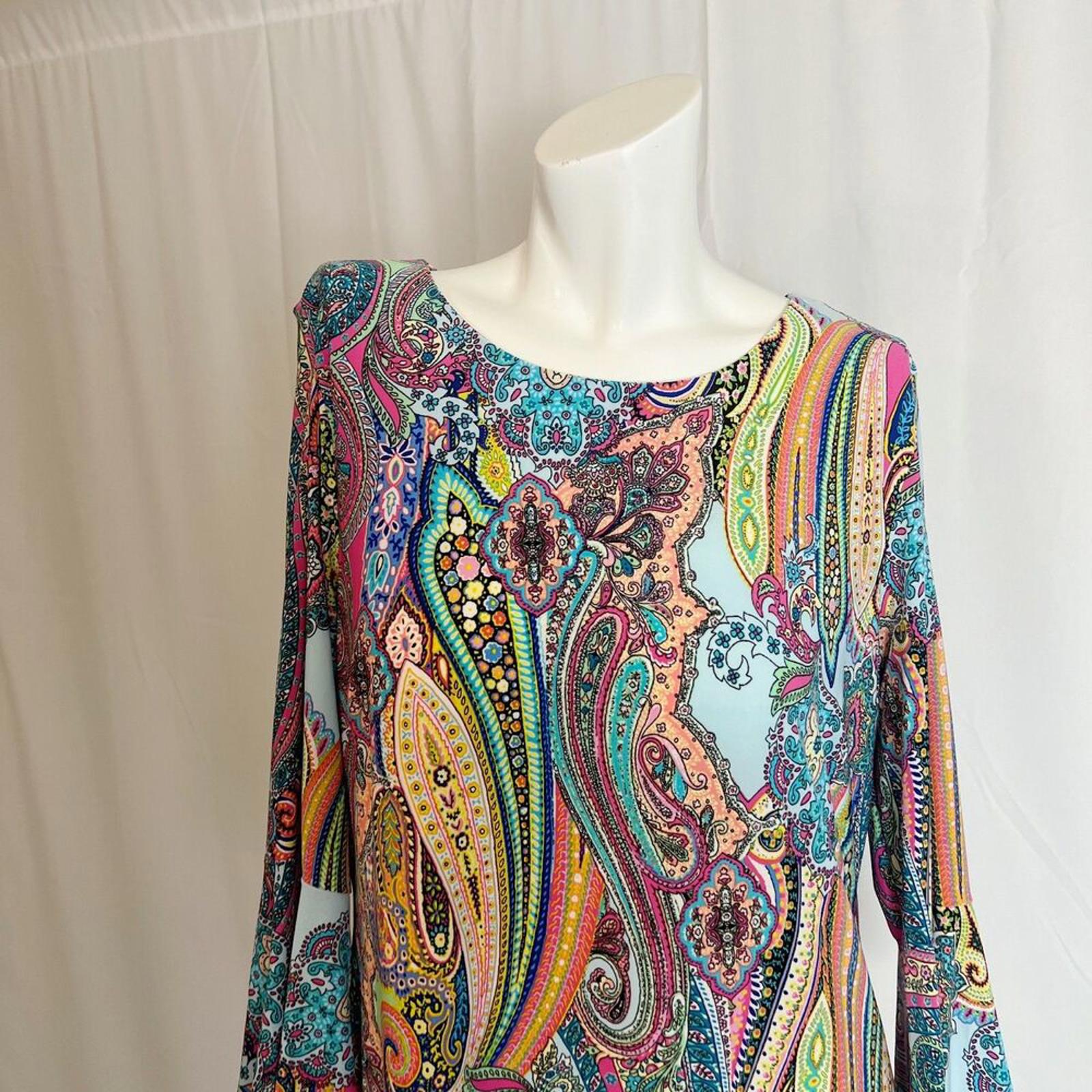 Tommy Hilfiger Multicolored Paisley Long Sleeved Shift Dress Women's Size 12