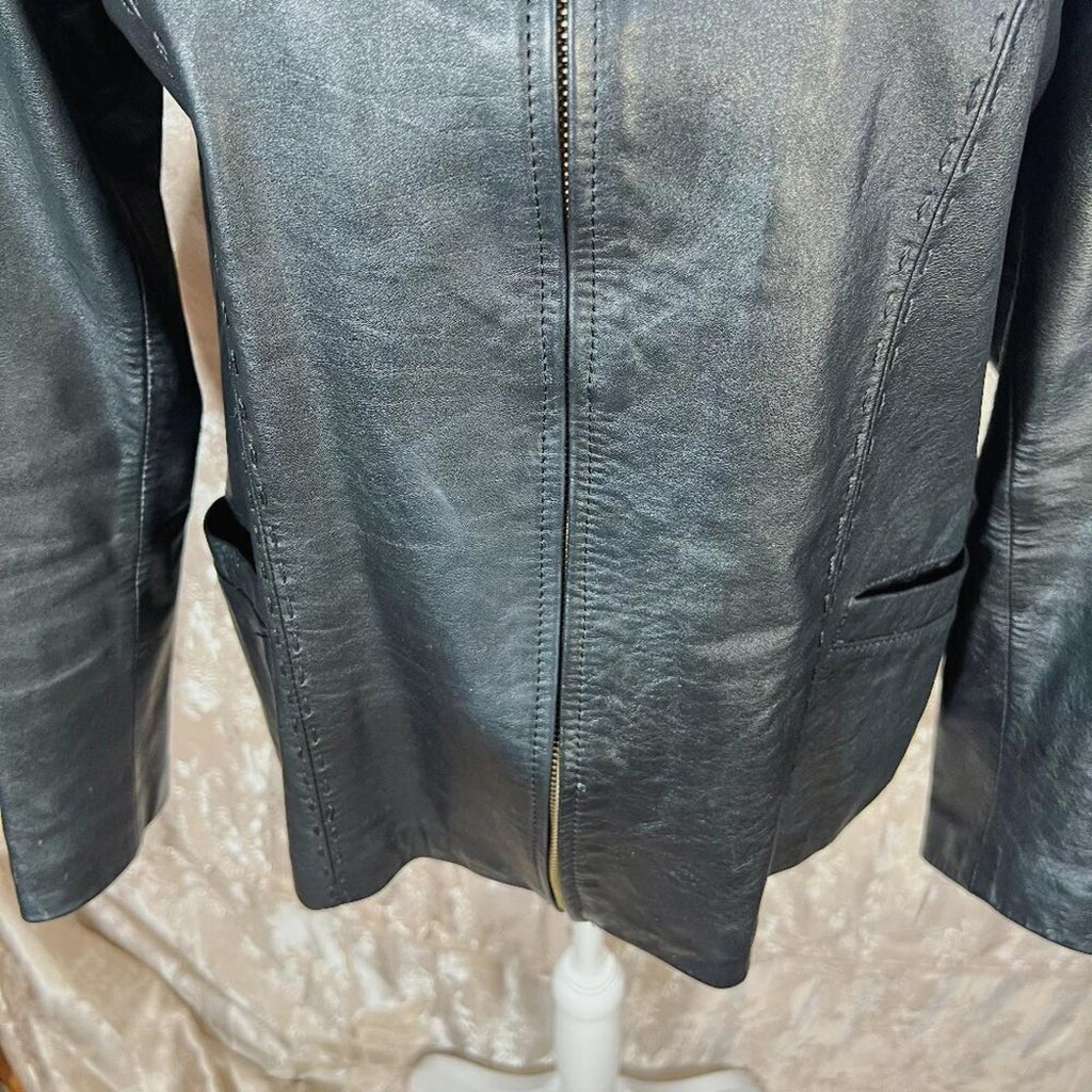 Vintage Argentinian Black Leather Jacket Stitching Details Women's Size XL